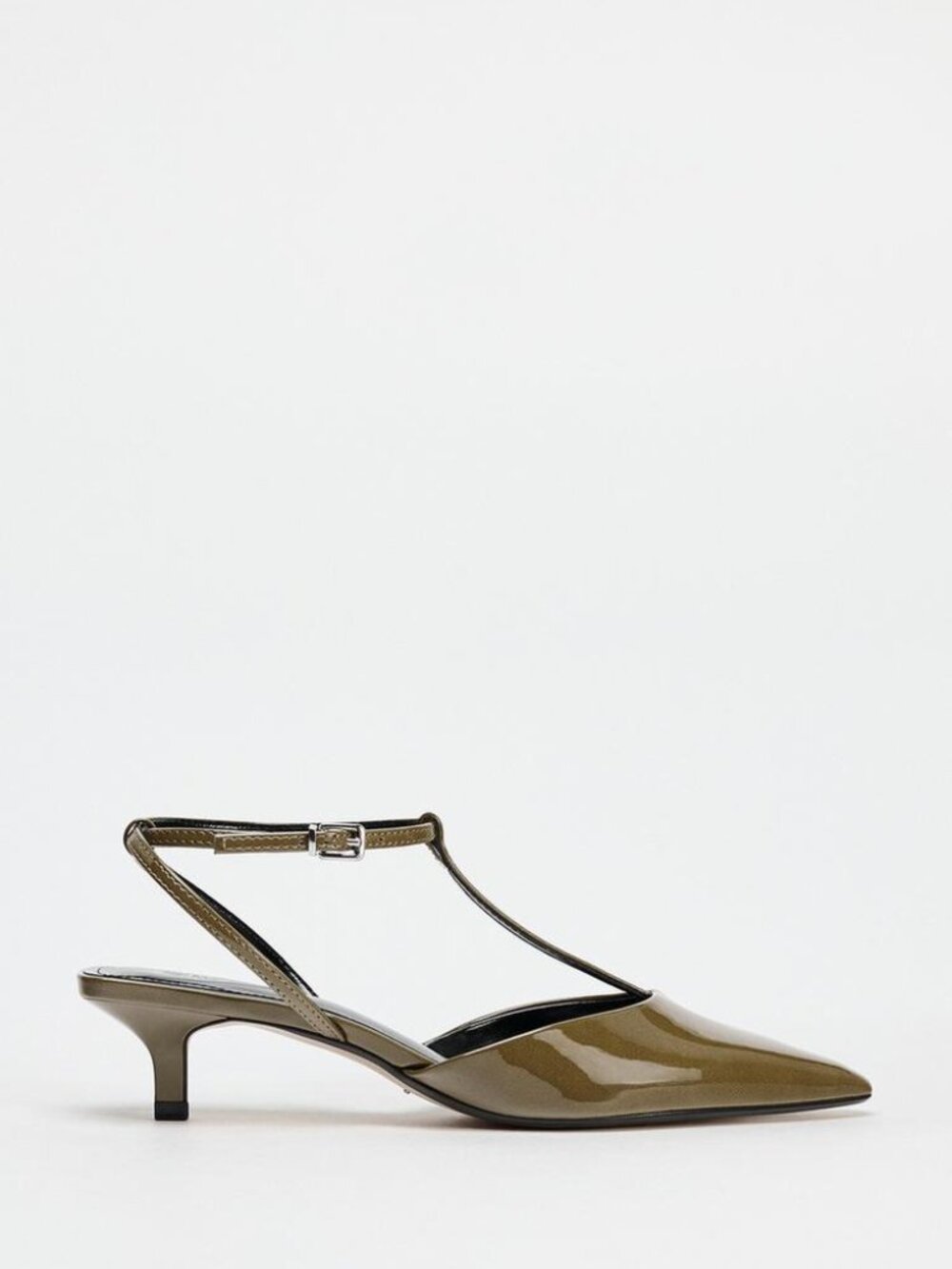 Zara Women's Kitten Heel Slingback Shoes Olive Green NWT Size 6 Chic Minimalist - Picture 7 of 7